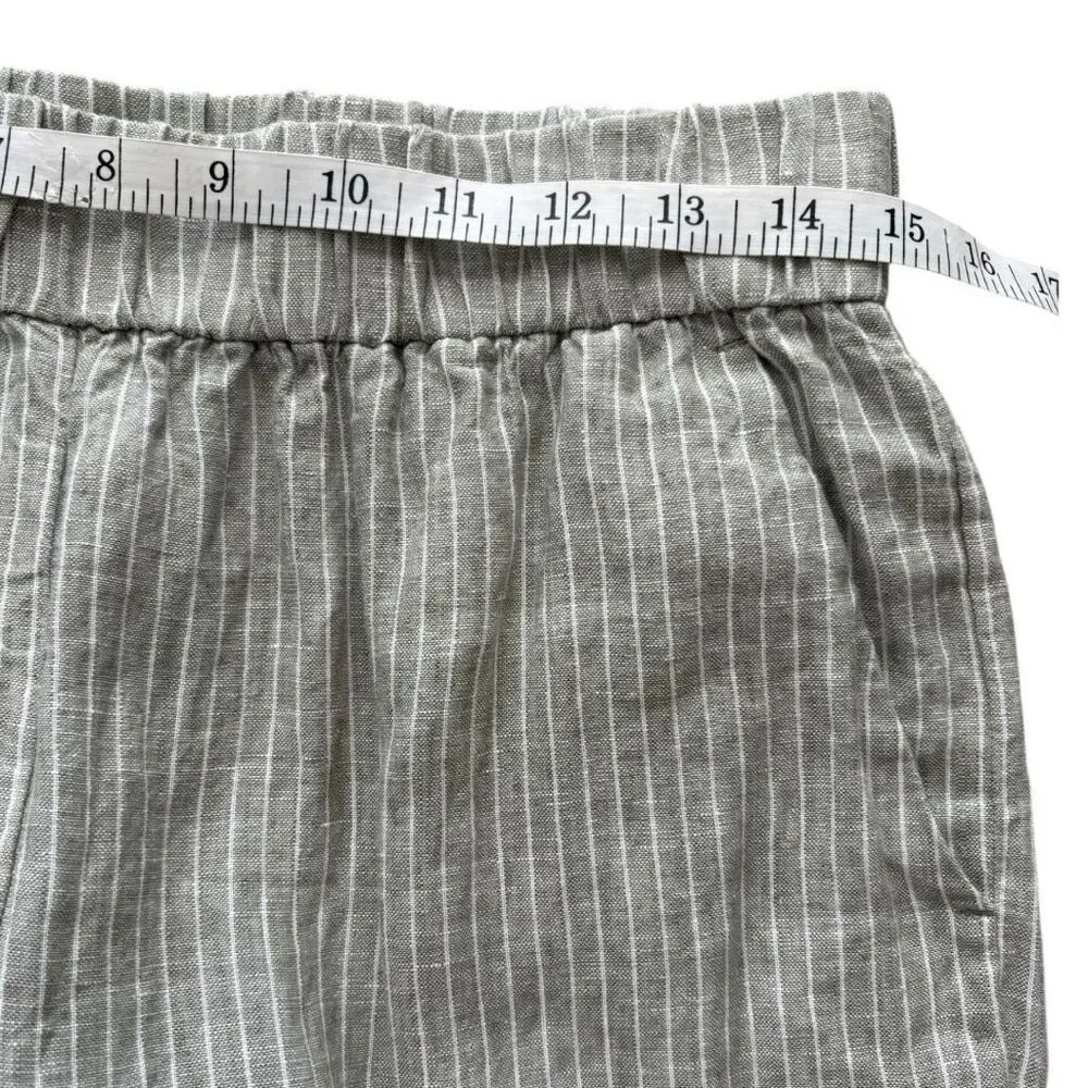 Everlane Flax Linen Size Large Green with White Strips Elastic Waistband